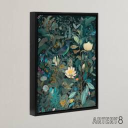 "Artery8 Birds in Blooming Wildflower Field Framed Canvas Wall Art Print in Blue - Size: W12"" x H16""" - thumbnail 2