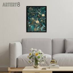 "Artery8 Birds in Blooming Wildflower Field Framed Canvas Wall Art Print in Blue - Size: W12"" x H16""" - thumbnail 3