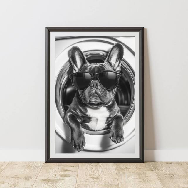 60 SECOND MAKEOVER French Bulldog In Tumble Drier Print Wall Art - Size: A4 - image 1