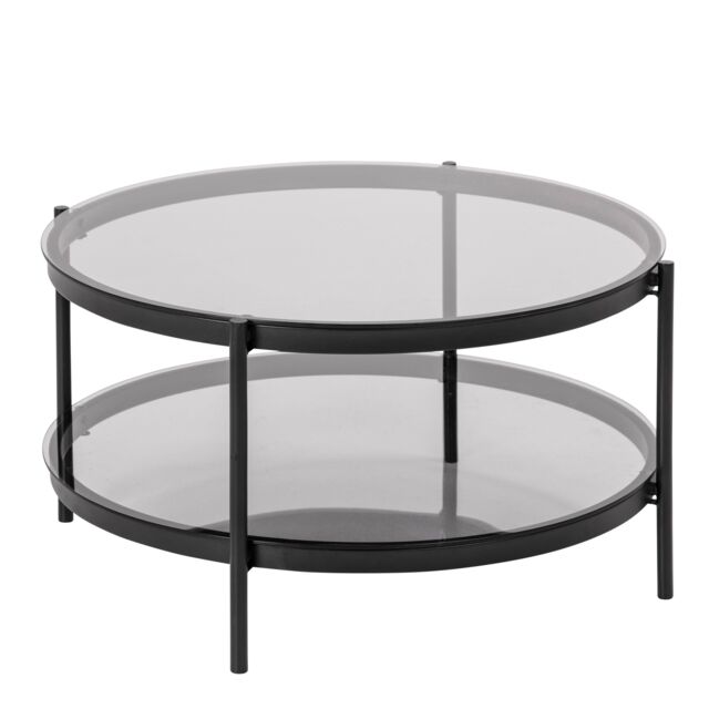 Furniture To Go Bayonne Round Coffee Table in Black with Smoked Glass Top
