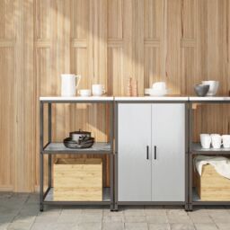 Berkfield Home Kitchen Storage Set with Shelf with Storage with Door Adjustable 2 pcs Sliver Stainless steel in Silver - thumbnail 1