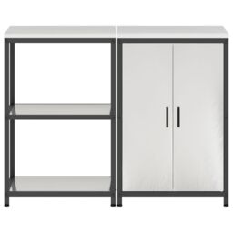 Berkfield Home Kitchen Storage Set with Shelf with Storage with Door Adjustable 2 pcs Sliver Stainless steel in Silver - thumbnail 8