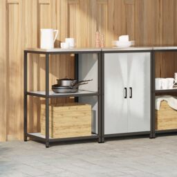 Berkfield Home Kitchen Storage Set with Shelf with Storage with Door Adjustable 2 pcs Sliver Stainless steel in Silver - thumbnail 4