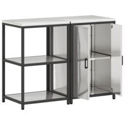 Berkfield Home Kitchen Storage Set with Shelf with Storage with Door Adjustable 2 pcs Sliver Stainless steel in Silver - thumbnail 7