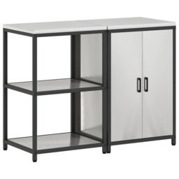 Berkfield Home Kitchen Storage Set with Shelf with Storage with Door Adjustable 2 pcs Sliver Stainless steel in Silver - thumbnail 2