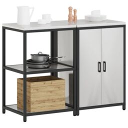 Berkfield Home Kitchen Storage Set with Shelf with Storage with Door Adjustable 2 pcs Sliver Stainless steel in Silver - thumbnail 3