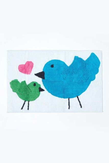 Homescapes Cotton Tufted Blue Green Birds Pink Heart Kids Rug - Size: 50 cm x 80 cm - image 1