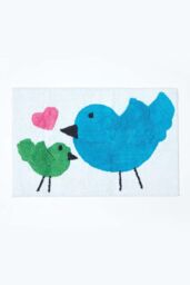 Homescapes Cotton Tufted Blue Green Birds Pink Heart Kids Rug - Size: 50 cm x 80 cm - thumbnail 1
