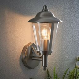 Loops IP44 Outdoor Wall Lamp Stainless Steel Traditional Lantern Porch Door Uplight in Metallics - thumbnail 5