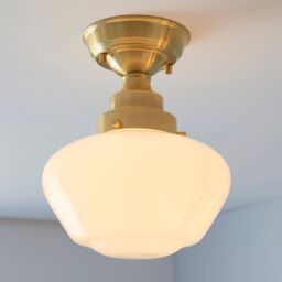 Loops Antique Brass Semi Flush Ceiling Light Fitting & Opal Glass Shade Low Profile in Clear - thumbnail 5