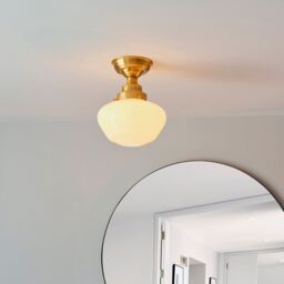 Loops Antique Brass Semi Flush Ceiling Light Fitting & Opal Glass Shade Low Profile in Clear - thumbnail 3