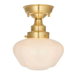 Loops Antique Brass Semi Flush Ceiling Light Fitting & Opal Glass Shade Low Profile in Clear - thumbnail 1