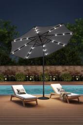 Living and Home 3M Large Garden LED Parasol Outdoor Beach Umbrella with Light Sun Shade Crank Tilt with Round Base, Gark Grey in Dark Grey - thumbnail 1