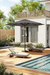 Living and Home 3M Large Garden LED Parasol Outdoor Beach Umbrella with Light Sun Shade Crank Tilt with Round Base, Gark Grey in Dark Grey - thumbnail 2