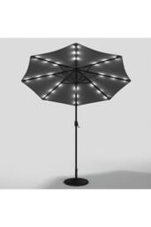 Living and Home 3M Large Garden LED Parasol Outdoor Beach Umbrella with Light Sun Shade Crank Tilt with Round Base, Gark Grey in Dark Grey - thumbnail 5