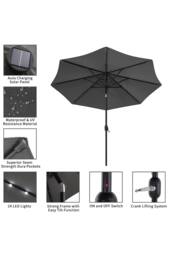 Living and Home 3M Large Garden LED Parasol Outdoor Beach Umbrella with Light Sun Shade Crank Tilt with Round Base, Gark Grey in Dark Grey - thumbnail 3