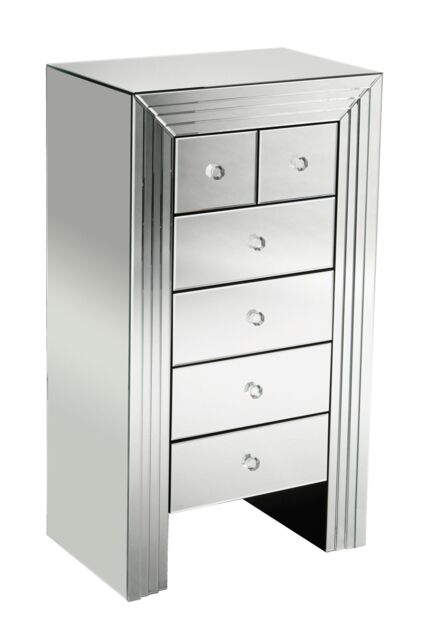 Orsina 6 Drawers Mirrored Chest, Modern chest of drawers, Spacious Storage Chest For Living Room, Delivered Fully Assembled in Silver - image 1