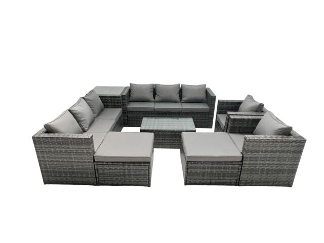 Fimous 10-seater Patio Coffee Table Sofa Set with 2 Big Stools Side Table in Dark Grey - image 1