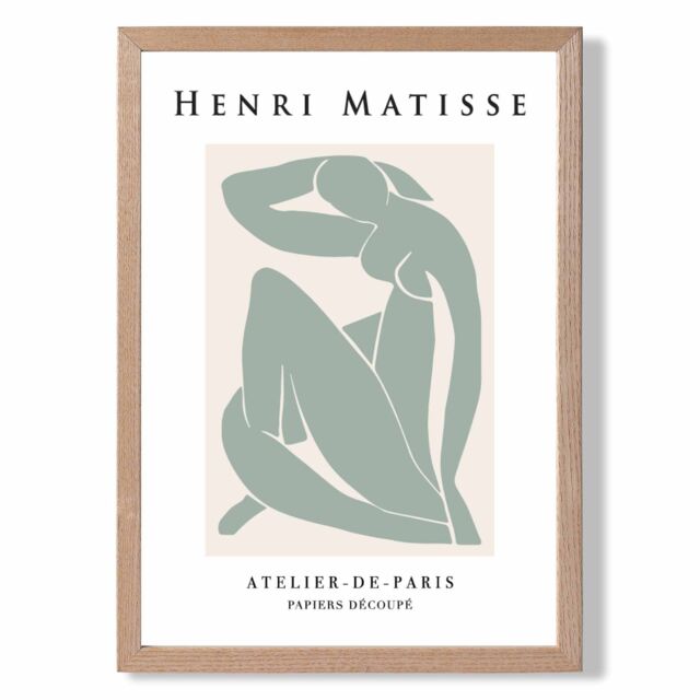 ARTZE Matisse Nude Green & Cream Framed Print SIZE: A4 with Oak Frame in Pale Green - image 1