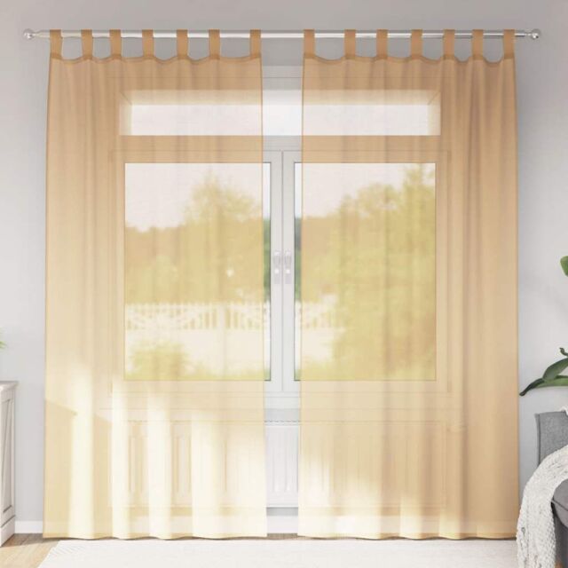 Berkfield Home Voile Curtains with Rod Pockets 2 pcs Sand in Brown - image 1