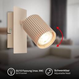 BRILONER Beige Metal Wall Light Spotlight Reading Lamp GU10 Bulb Not Incl - thumbnail 2
