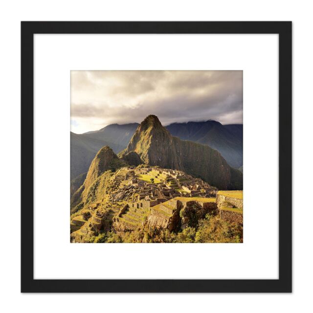 Artery8 St Amant Macchu Picchu Cusco Peru Landscape Photo 8X8 Inch Square Wooden Framed Wall Art Print Picture with Mount in Black - image 1