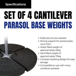 Samuel Alexander 70kg 4 PCS Cantilever Parasol Base Weights Set Water or Sand Heavy Duty Parasol Weights for Banana & Hanging Garden Furniture Patio - thumbnail 9