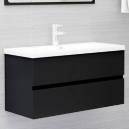 Berkfield Home Sink Cabinet with Built-in Basin Black Engineered Wood - thumbnail 2