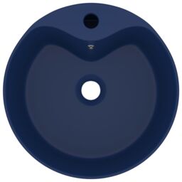 Berkfield Home Luxury Wash Basin with Overflow Matt Dark Blue 36x13 cm Ceramic - thumbnail 3