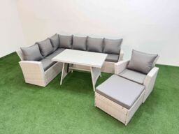 Fimous Garden Outdoor Rattan Furniture Set with Armchair Footstool 8 Seater in Light Grey - thumbnail 2