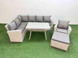 Fimous Garden Outdoor Rattan Furniture Set with Armchair Footstool 8 Seater in Light Grey - thumbnail 1