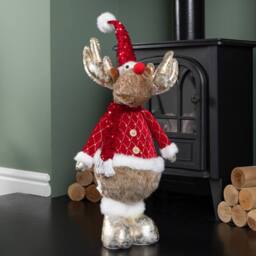 Samuel Alexander 65cm Standing Plush Golden Cupid Christmas Reindeer Decoration in Red - thumbnail 1