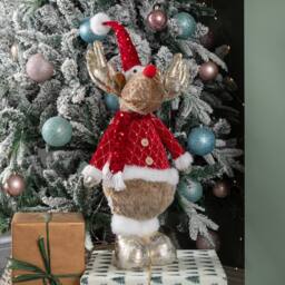 Samuel Alexander 65cm Standing Plush Golden Cupid Christmas Reindeer Decoration in Red - thumbnail 2
