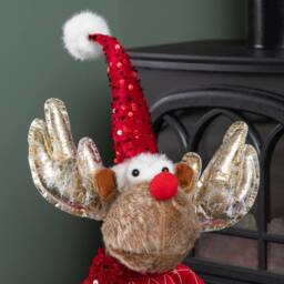 Samuel Alexander 65cm Standing Plush Golden Cupid Christmas Reindeer Decoration in Red - thumbnail 4