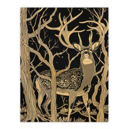 "Artery8 Deer Forest Tree Tan Brown Landscape Wall Art Print - Size: W24"" x H32""" - thumbnail 1