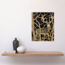 "Artery8 Deer Forest Tree Tan Brown Landscape Wall Art Print - Size: W24"" x H32""" - thumbnail 4