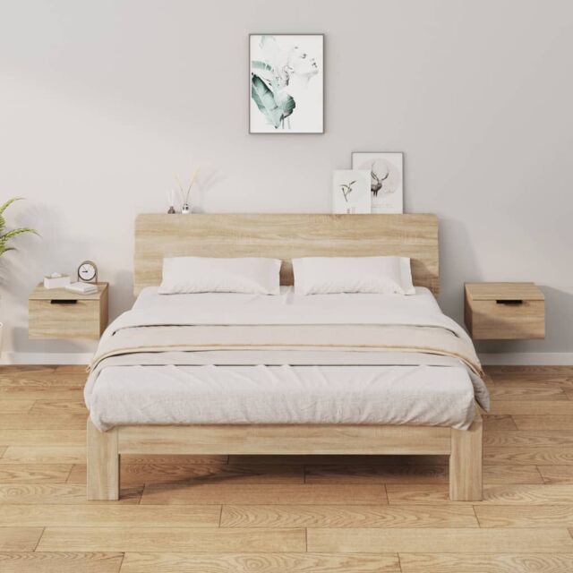 Berkfield Home Wall-mounted Bedside Cabinets 2 pcs Sonoma Oak 34x30x20 cm in Brown - Size: 34 x 30 x 20 cm - image 1