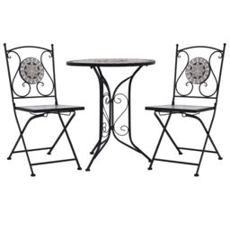 Berkfield Home 3 Piece Mosaic Bistro Set Ceramic Tile Grey