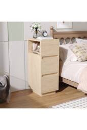 Living and Home Minimalist Bedside Table with Drawers in Natural - thumbnail 3