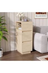 Living and Home Minimalist Bedside Table with Drawers in Natural - thumbnail 4