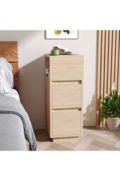 Living and Home Minimalist Bedside Table with Drawers in Natural - thumbnail 2