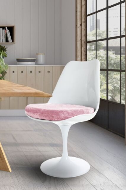 Fusion Living White Tulip Dining Chair with Luxurious Cushion in Light Pink - image 1