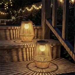 Havendro Outdoor Rattan Hanging Solar Garden Lanterns Set of 2 Brown - Size: 100 cm