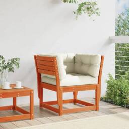 Berkfield Home Garden Sofa Armrest with Cushions Wax Brown Solid Wood Pine - thumbnail 1