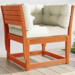 Berkfield Home Garden Sofa Armrest with Cushions Wax Brown Solid Wood Pine - thumbnail 2