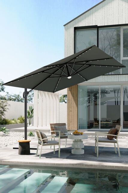 H&O Direct Outdoor Square Cantilever Parasol with Solar Lights（No Base） in Dark Grey - image 1