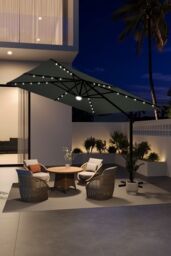 H&O Direct Outdoor Square Cantilever Parasol with Solar Lights（No Base） in Dark Grey - thumbnail 2