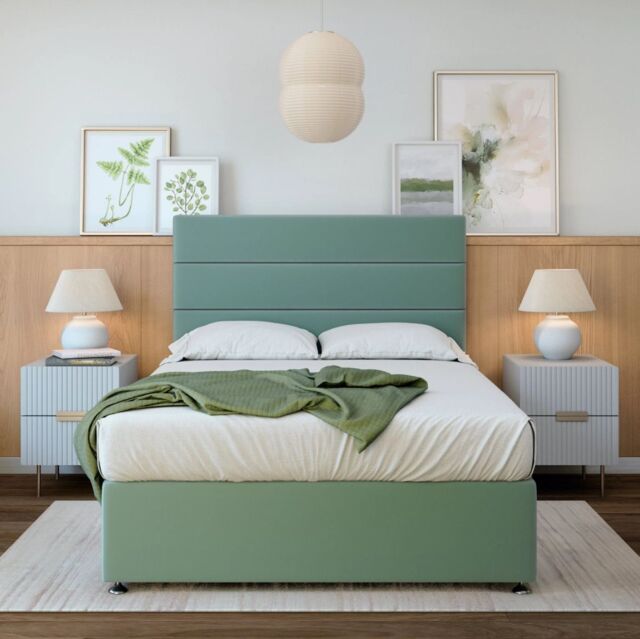 Bedmaster Plush Velvet Divan Base & Lined Headboard in Duck Egg Blue - Size: Small Double - image 1
