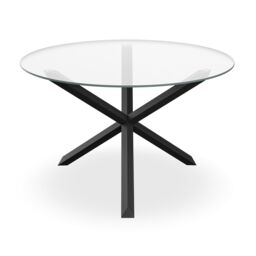 More4Homes Malvern Round Dining Table & Chairs - Clear Glass Table Top w Solid Oak Black Legs + Nova Velvet Dining Chair Set Of 4 - thumbnail 3