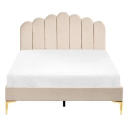 Wyld and Coco Small Double Velvet Bed Beige 3 Height Adjustable Headboard Metal - thumbnail 5
